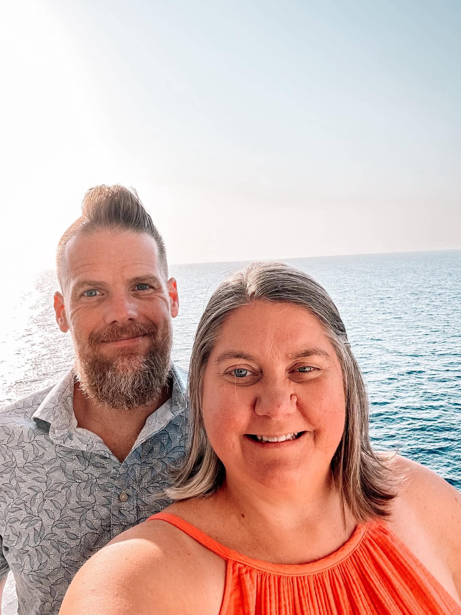 Heather and her husband enjoying a sunset cruise