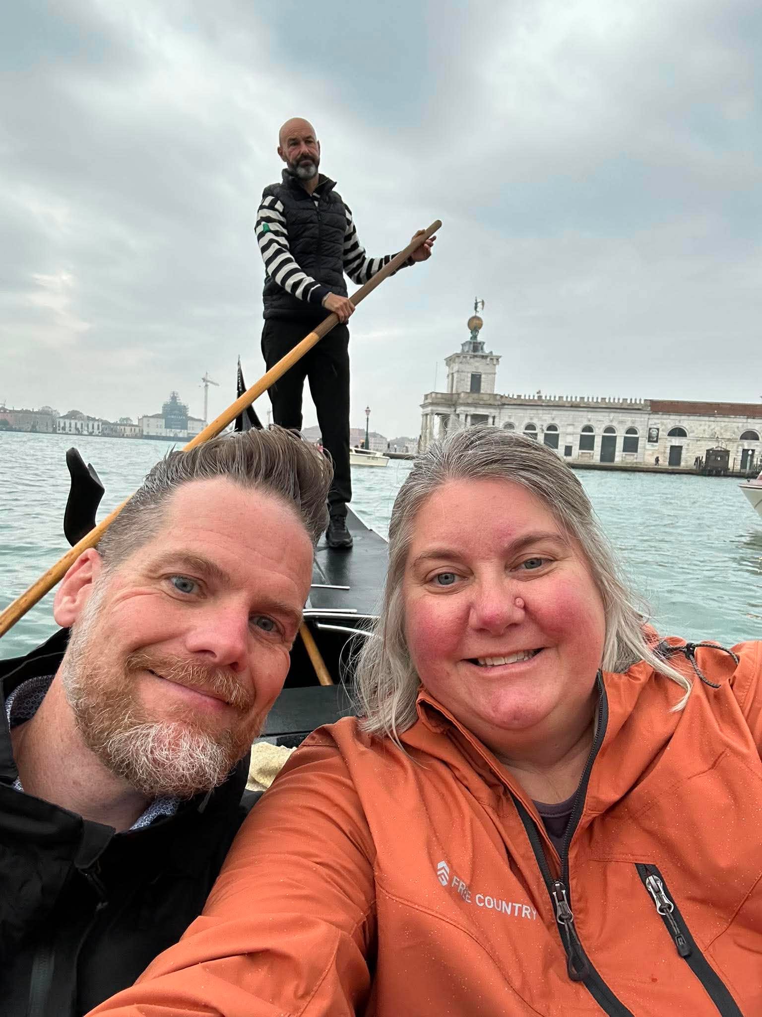 Heather and her husband on a gondola ride in Venice